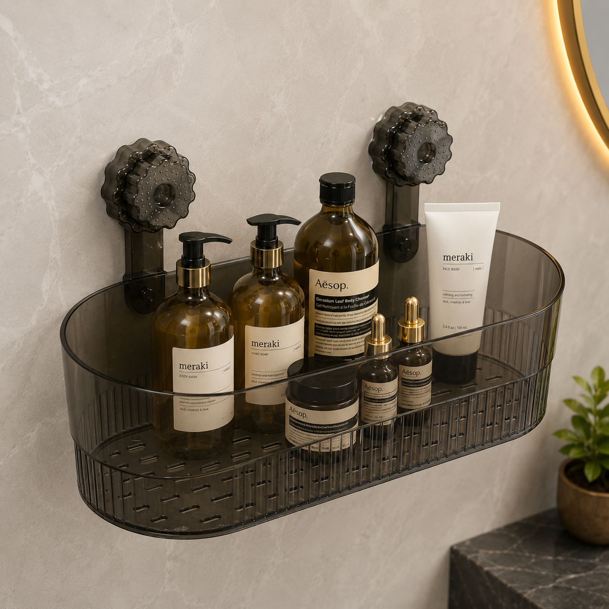 Premium Wall Mounted Bathroom Organizer with Rotary Lock | No Drilling | Reusable Storage Rack
