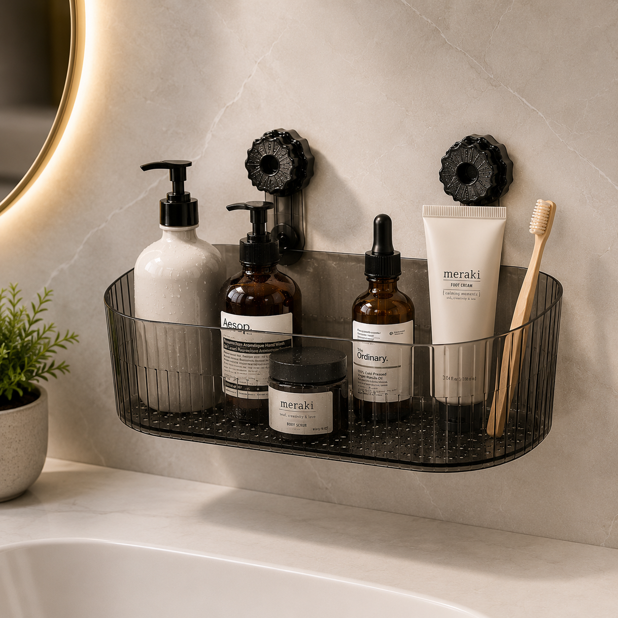 Premium Wall Mounted Bathroom Organizer with Rotary Lock | No Drilling | Reusable Storage Rack