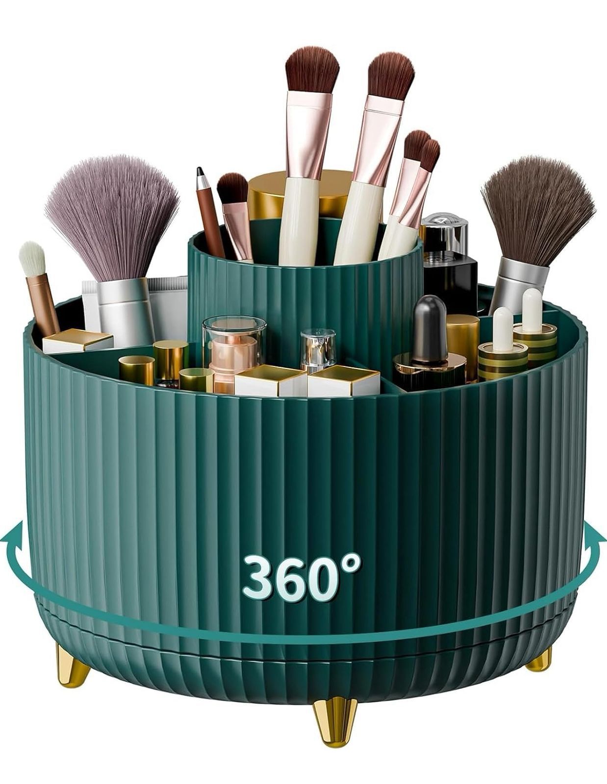 360° Rotating Green Makeup Brush Holder