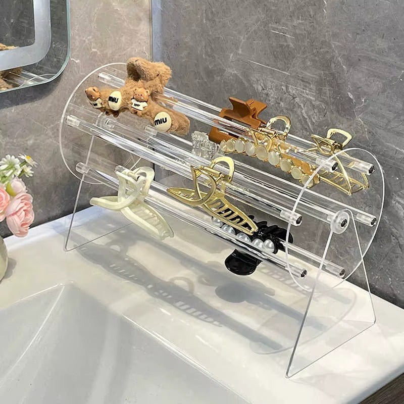 360° Rotating Acrylic Hair Claw Clip Organizer Stand | Transparent Hair Accessories Holder