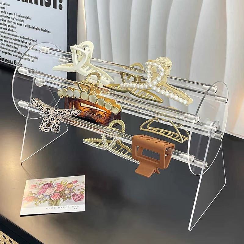 360° Rotating Acrylic Hair Claw Clip Organizer Stand | Transparent Hair Accessories Holder