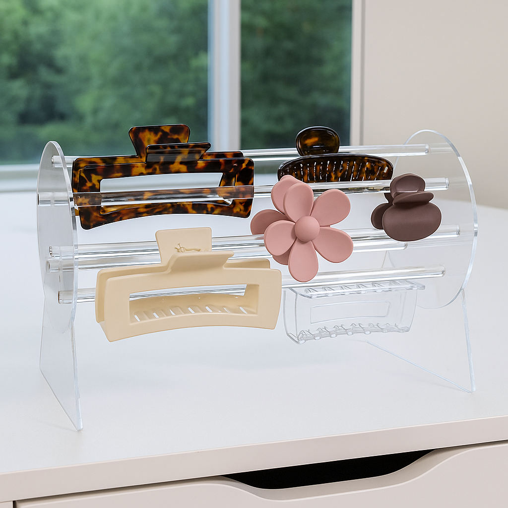 360° Rotating Acrylic Hair Claw Clip Organizer Stand | Transparent Hair Accessories Holder