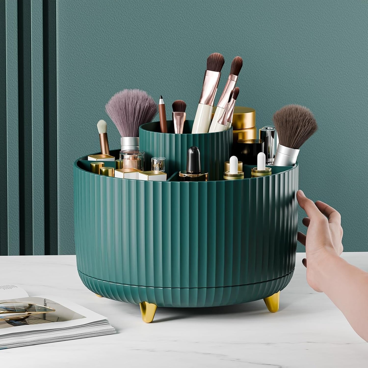 360° Rotating Green Makeup Brush Holder