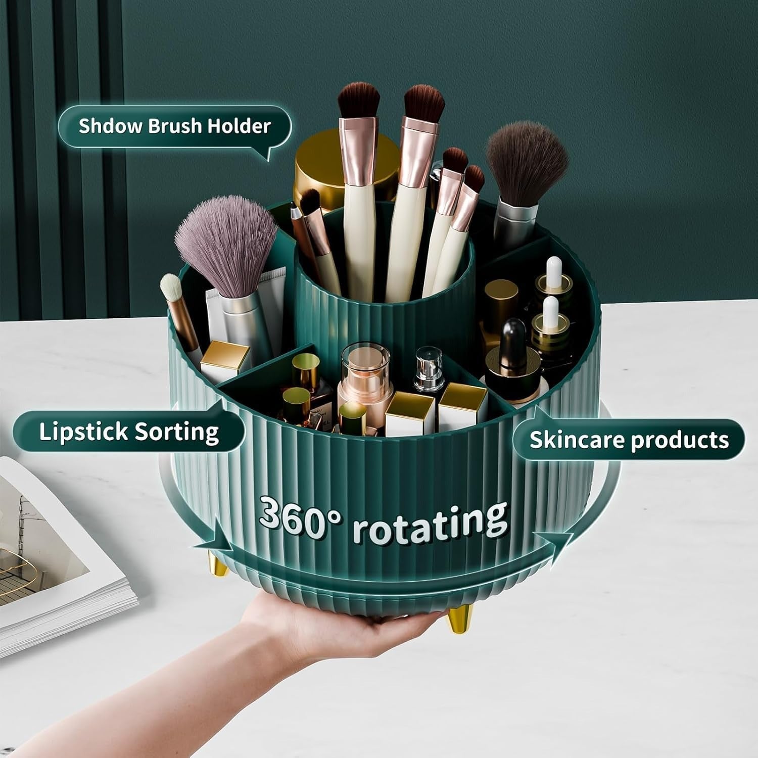 360° Rotating Green Makeup Brush Holder