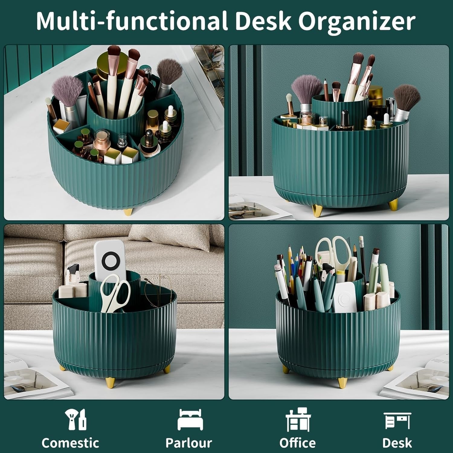 360° Rotating Green Makeup Brush Holder